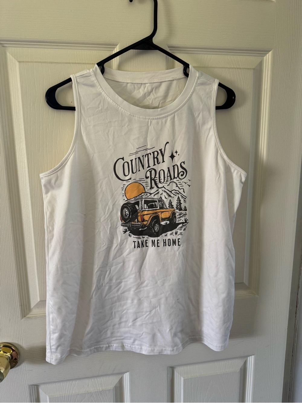 SHEIN Country Roads Graphic Tank Top White SUV Mountain Size Large